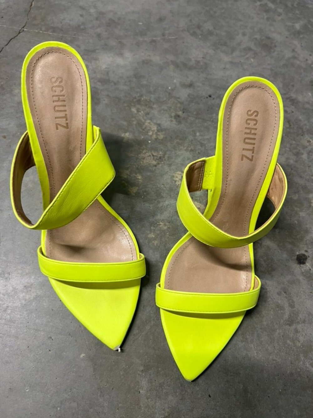 SCHUTZ Neon Fluorescent Yellow Leather Pointed Toe Wedges - 9.5B